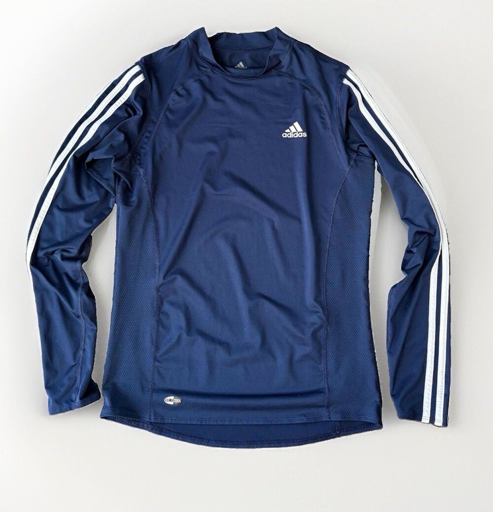 Adidas Climacool Womens XL Blue Long Sleeve Athletic Running Shirt 3 Stripe Top